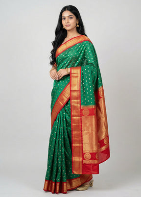 Green Kanjivaram Silk Saree With Blouse Piece
