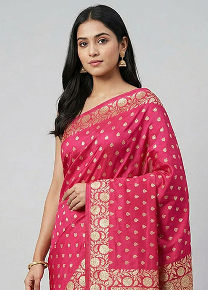 Red Handloom Banarasi Pure Silk Saree With Blouse Piece