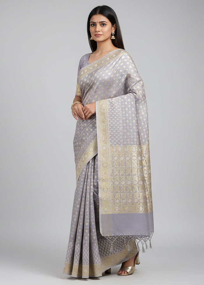 Grey Kora Silk Saree With Blouse Piece