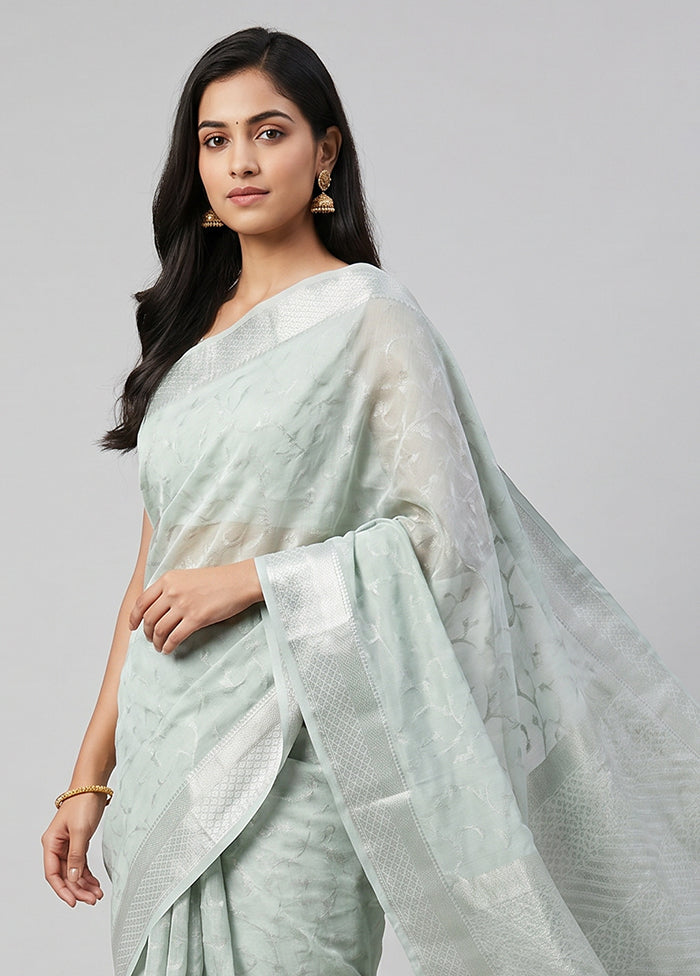 Green Pure Cotton Saree With Blouse Piece