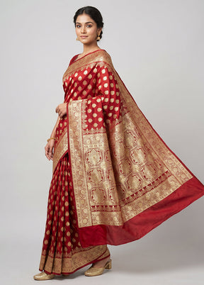 Maroon Banarasi Silk Saree With Blouse Piece