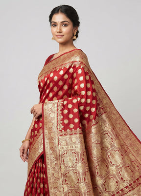 Maroon Banarasi Silk Saree With Blouse Piece