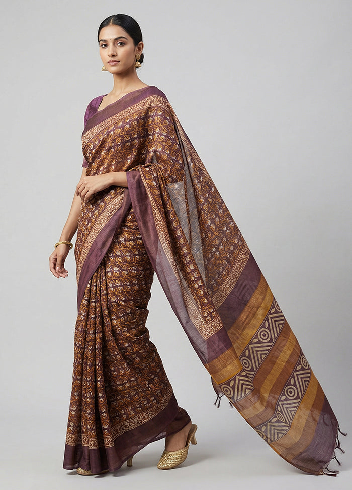 Cream Handloom Tussar Pure Silk Saree With Blouse Piece