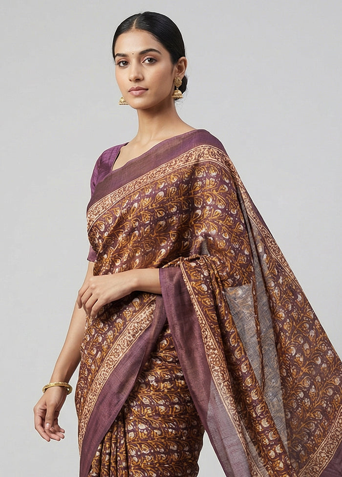 Cream Handloom Tussar Pure Silk Saree With Blouse Piece