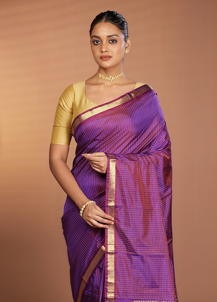 Purple Kanjivaram Silk Saree With Blouse Piece