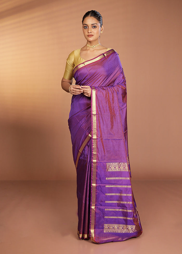 Purple Kanjivaram Silk Saree With Blouse Piece