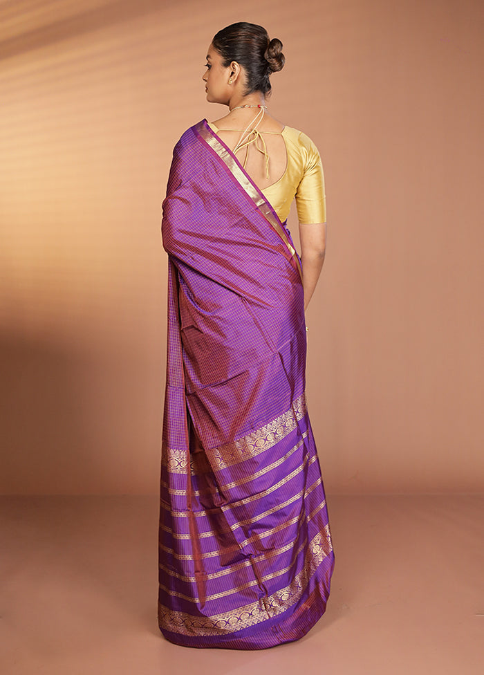 Purple Kanjivaram Silk Saree With Blouse Piece