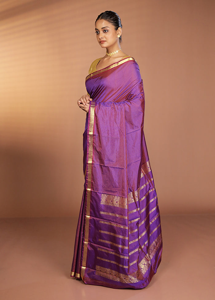 Purple Kanjivaram Silk Saree With Blouse Piece