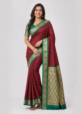Maroon Kanjivaram Silk Saree With Blouse Piece