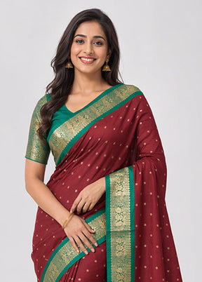 Maroon Kanjivaram Silk Saree With Blouse Piece
