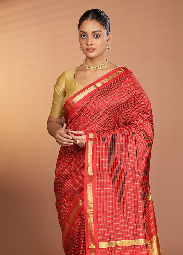 Red Handloom Kanjivaram Pure Silk Saree With Blouse Piece
