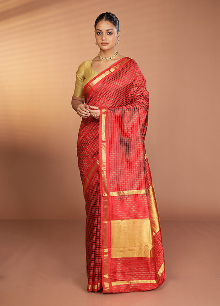 Red Handloom Kanjivaram Pure Silk Saree With Blouse Piece