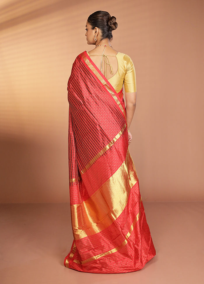 Red Handloom Kanjivaram Pure Silk Saree With Blouse Piece