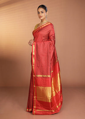 Red Handloom Kanjivaram Pure Silk Saree With Blouse Piece