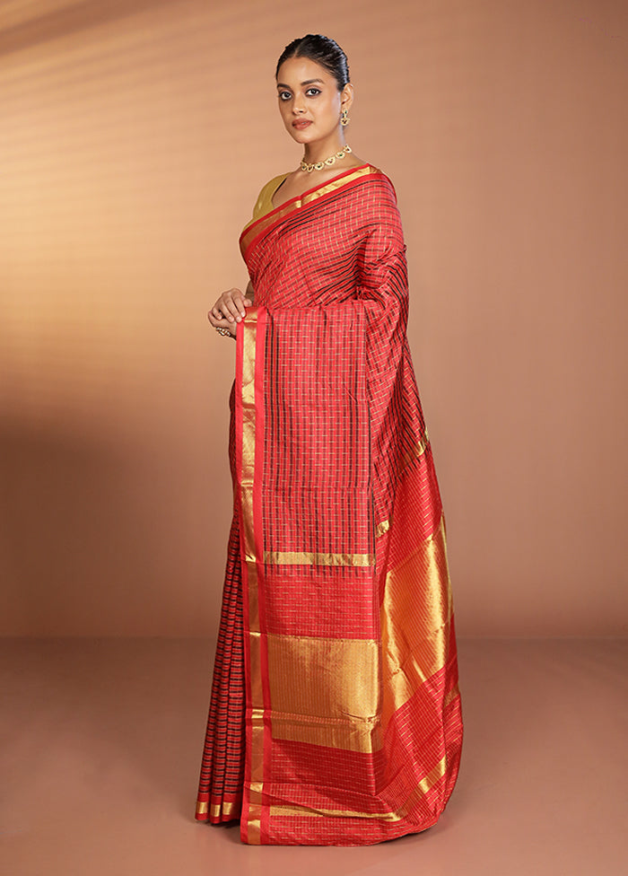Red Handloom Kanjivaram Pure Silk Saree With Blouse Piece