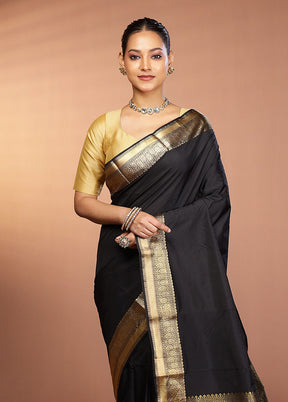 Black Kanjivaram Silk Saree With Blouse Piece