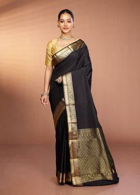 Black Kanjivaram Silk Saree With Blouse Piece