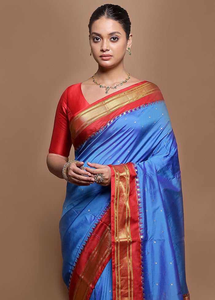 Blue Kanjivaram Silk Saree With Blouse Piece