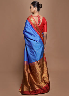 Blue Kanjivaram Silk Saree With Blouse Piece