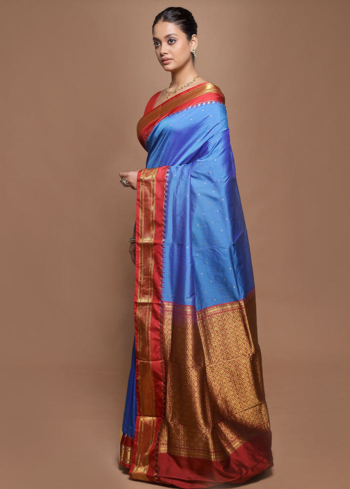 Blue Kanjivaram Silk Saree With Blouse Piece