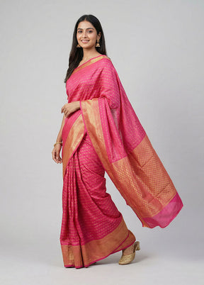 Pink Kanjivaram Silk Saree With Blouse Piece