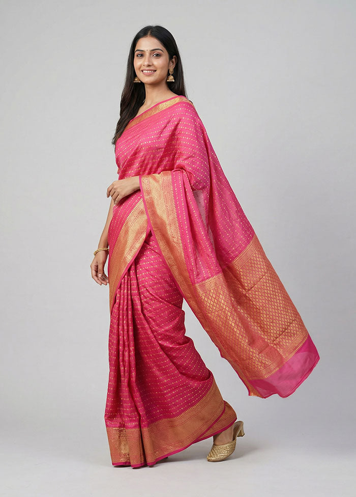 Pink Kanjivaram Silk Saree With Blouse Piece