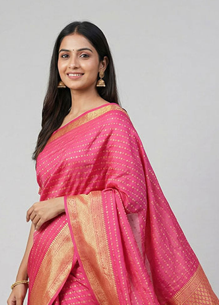 Pink Kanjivaram Silk Saree With Blouse Piece