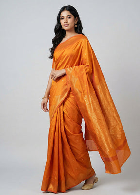 Rust Kanjivaram Silk Saree With Blouse Piece