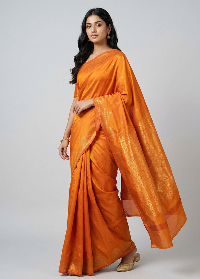 Rust Kanjivaram Silk Saree With Blouse Piece