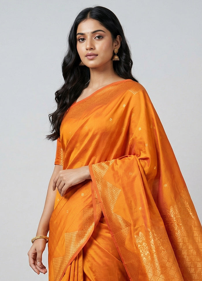 Rust Kanjivaram Silk Saree With Blouse Piece