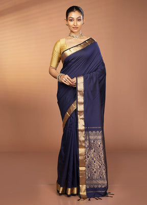 Blue Kanjivaram Silk Saree With Blouse Piece
