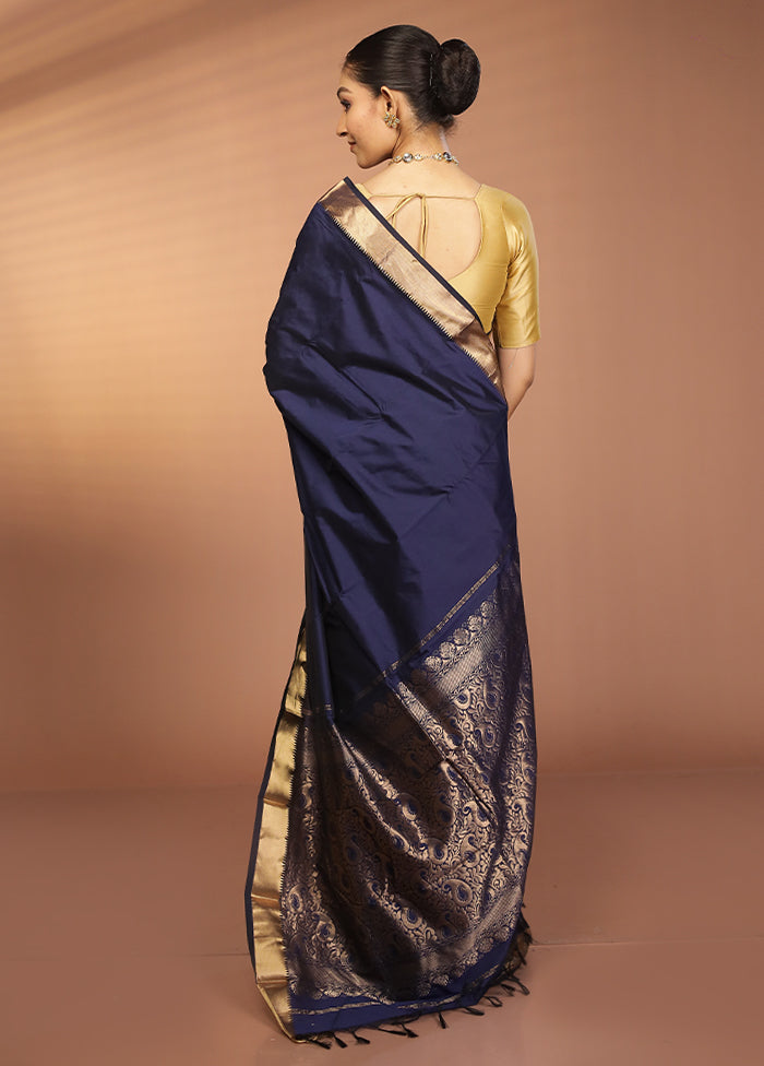 Blue Kanjivaram Silk Saree With Blouse Piece