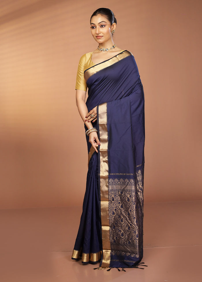 Blue Kanjivaram Silk Saree With Blouse Piece