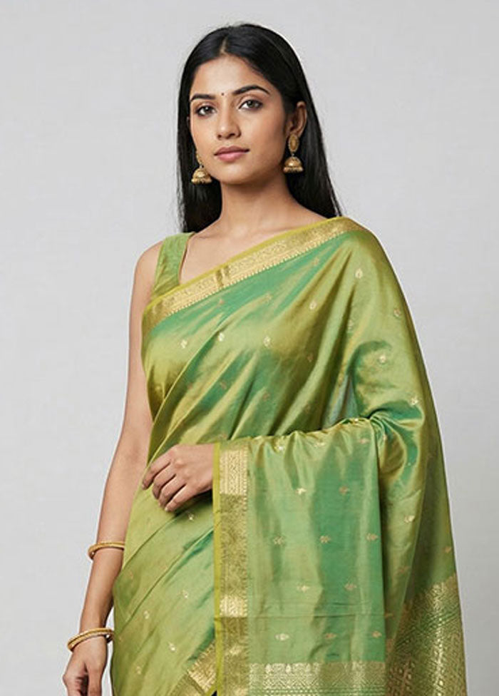 Green Kanjivaram Silk Saree With Blouse Piece