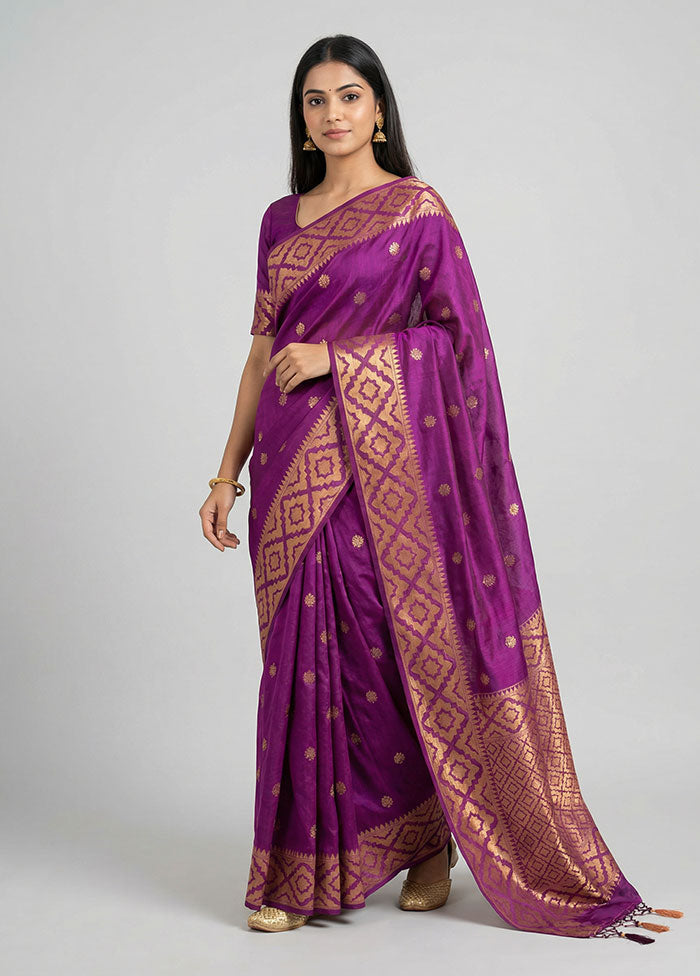 Purple Dupion Silk Saree With Blouse Piece