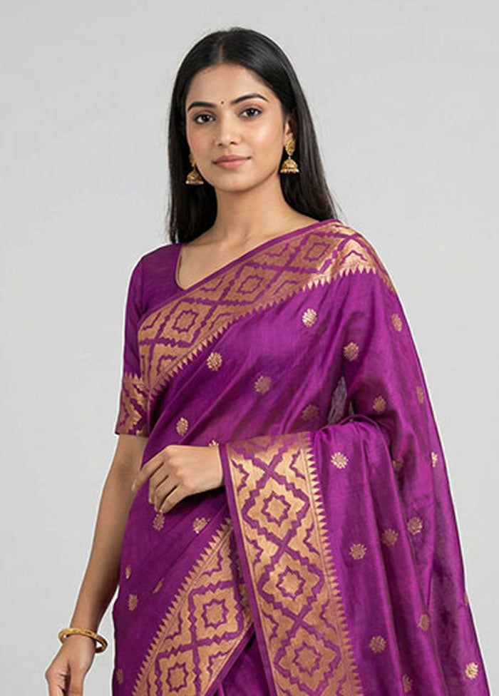 Purple Dupion Silk Saree With Blouse Piece