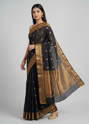 Black Dupion Silk Saree With Blouse Piece