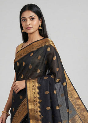 Black Dupion Silk Saree With Blouse Piece