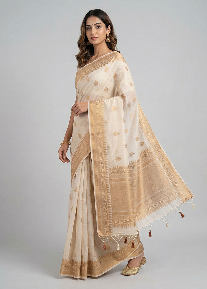 White Dupion Silk Saree With Blouse Piece