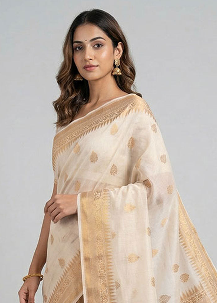 White Dupion Silk Saree With Blouse Piece