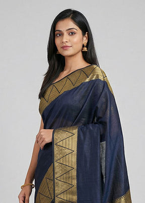 Black Dupion Silk Saree With Blouse Piece