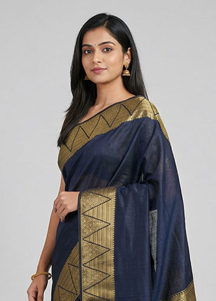 Black Dupion Silk Saree With Blouse Piece