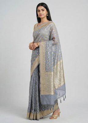 Grey Kora Silk Saree With Blouse Piece