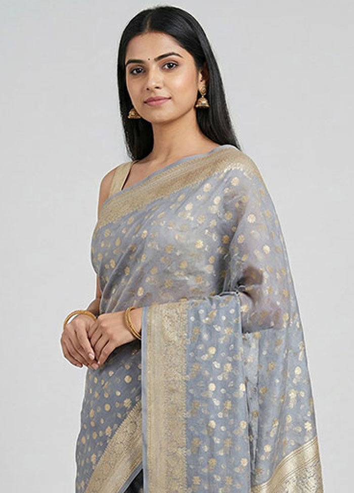 Grey Kora Silk Saree With Blouse Piece