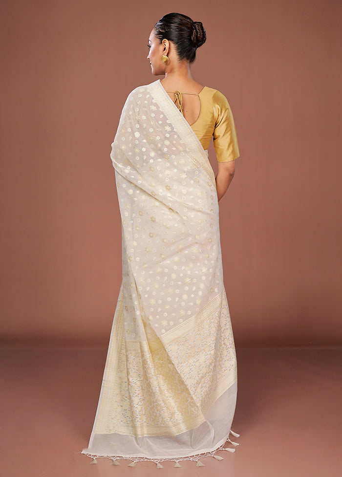 Cream Kora Silk Saree With Blouse Piece