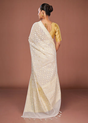 Cream Kora Silk Saree With Blouse Piece
