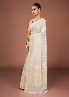 Cream Kora Silk Saree With Blouse Piece