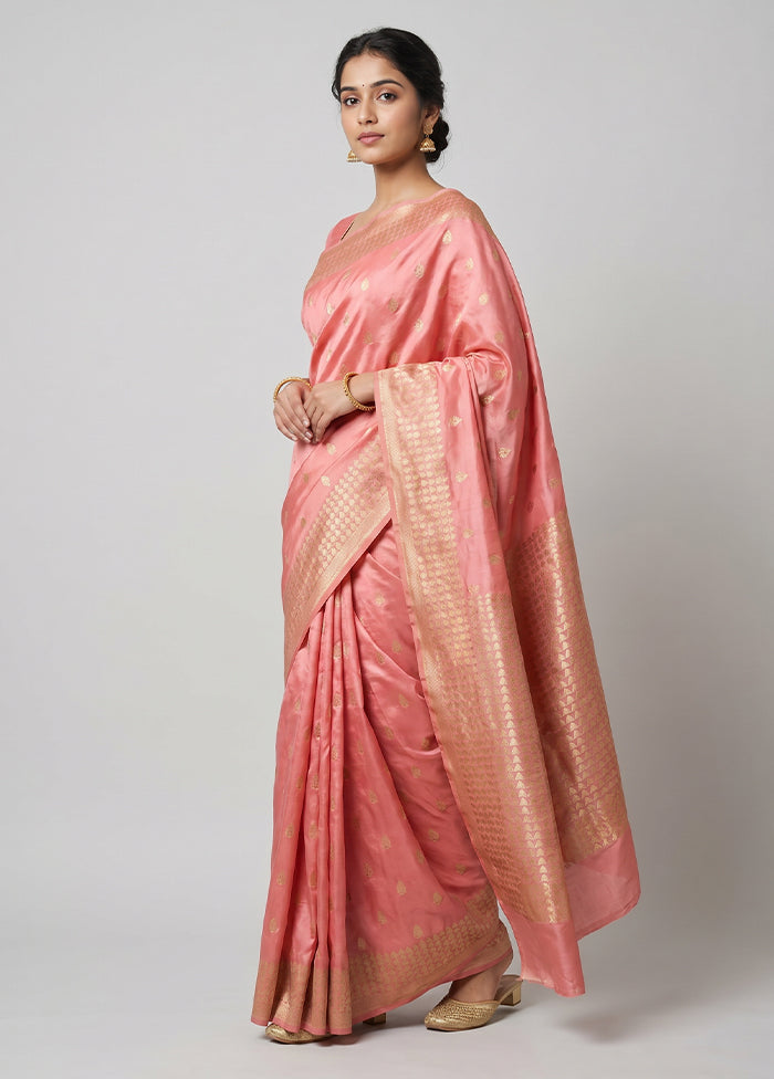 Pink Kanjivaram Silk Saree With Blouse Piece