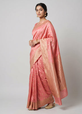 Pink Kanjivaram Silk Saree With Blouse Piece