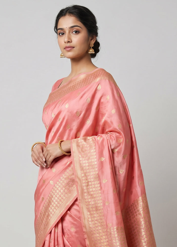 Pink Kanjivaram Silk Saree With Blouse Piece